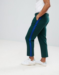 Темно-зеленые суженные книзу строгие брюки с полосками ASOS - Зеленый