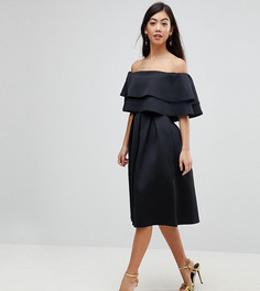 Платье миди с открытыми плечами ASOS PETITE - Черный
