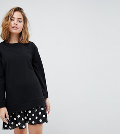 Платье 2 в 1 с плиссированным краем ASOS PETITE - Черный