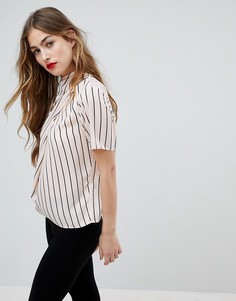 Футболка в полоску с высоким воротом и сборками ASOS TALL - Мульти
