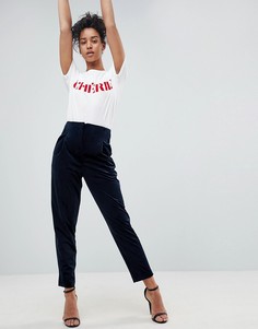 Бархатные брюки слим ASOS Tailored - Темно-синий