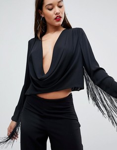Топ с бахромой на рукавах ASOS - Черный