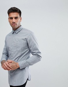 Приталенная рубашка с геометрическим принтом BOSS Casual - Темно-синий
