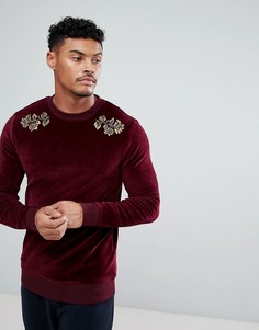 Велюровый обтягивающий свитшот с цветочной вышивкой ASOS - Красный