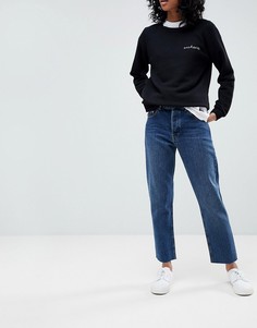 Темные прямые джинсы с завышенной талией и необработанными краями ASOS FLORENCE AUTHENTIC - Синий