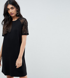Платье-футболка с кружевными рукавами реглан ASOS TALL - Черный