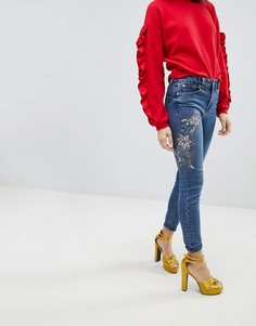 Джинсы скинни с цветочной отделкой New Look - Синий
