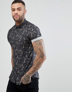 Черная обтягивающая рубашка с принтом пейсли River Island - Черный