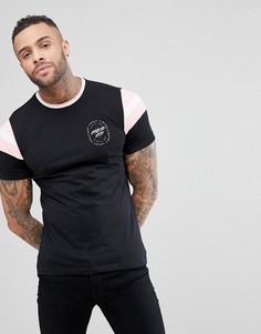 Черная футболка с розовыми рукавами в полоску River Island - Черный
