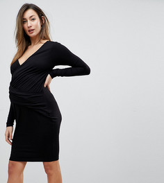 Облегающее платье с запахом и сборками ASOS MATERNITY - Черный