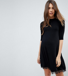 Свободное трикотажное платье с кружевной отделкой New Look Maternity - Черный