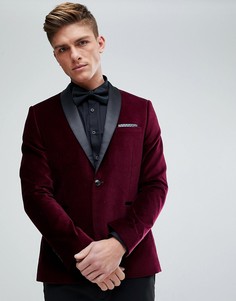 Бордовый бархатный облегающий блейзер Burton Menswear - Золотой