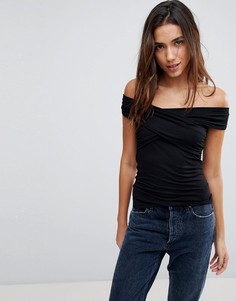 Топ с запахом и открытыми плечами ASOS - Черный