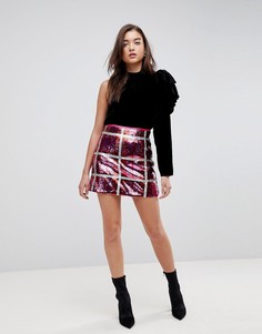 Клетчатая мини-юбка с пайетками River Island - Розовый