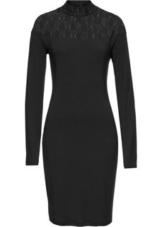 Платье с кружевной вставкой (черный) Bonprix