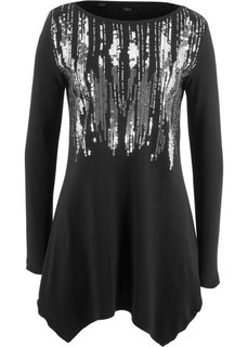 Футболка с асимметричным низом и пайетками (черный) Bonprix