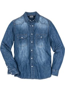 Джинсовая рубашка с длинными рукавами (синий «потертый») Bonprix