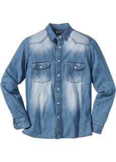Джинсовая рубашка с длинными рукавами (голубой выбеленный «потертый») Bonprix