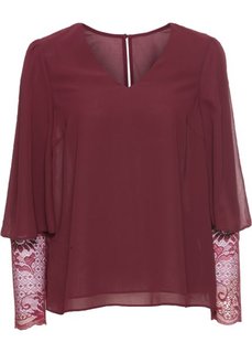 Блузка с кружевными рукавами (темно-бордовый) Bonprix