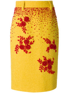 юбка с цветочной вышивкой из бусин Prada