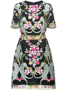 floral and leopard embroidered mini dress Marchesa Notte