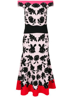 платье-миди с открытыми плечами и цветочным принтом Alexander McQueen