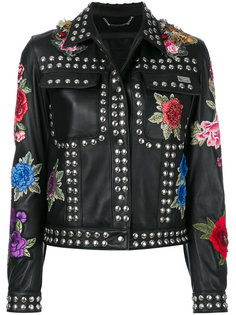 куртка с заплатками и заклепками  Philipp Plein
