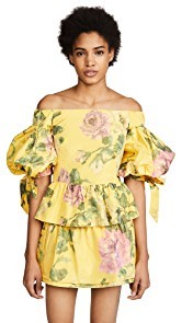 Marchesa OTS Peplum Top in Taffeta