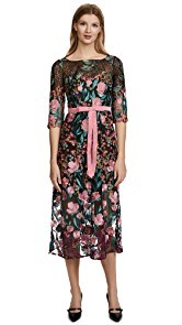 Marchesa Notte Allover Thread Embroidered Cocktail Dress