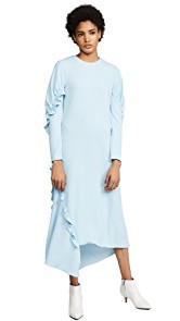 Tibi Ruched Long Sleeve Ruffle Dress