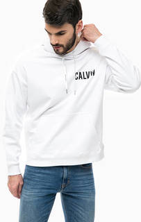 Белая хлопковая толстовка с принтом Calvin Klein Jeans
