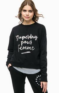 Черный хлопковый свитшот оверсайз Superdry