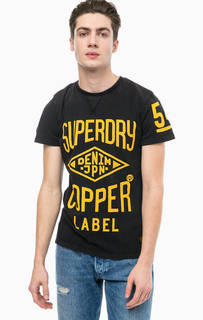 Черная хлопковая футболка с принтом Superdry