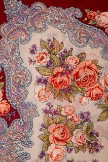 Бордовый платок с розами Павловопосадская Платочная Мануфактура