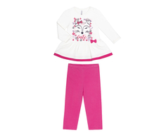 Комплект для девочки туника и брюки трикотажные для девочки Barkito «Сказочный лес 1», туника молочная, брюки розовые