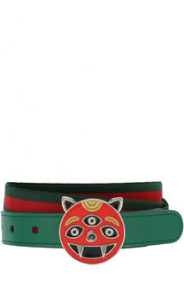 Ремень из текстиля и кожи с металлической пряжкой Gucci