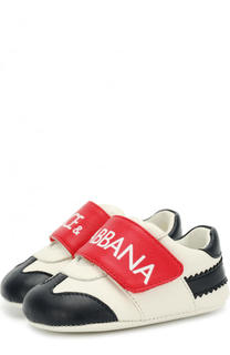Кожаные пинетки с контрастной отделкой и застежками велькро Dolce &amp; Gabbana