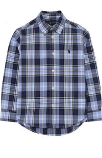 Хлопковая рубашка с принтом и воротником button down Polo Ralph Lauren