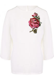 Шелковый топ с укороченным рукавом и контрастной отделкой Dolce &amp; Gabbana