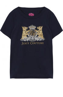 Хлопковая футболка с глиттером и стразами Juicy Couture