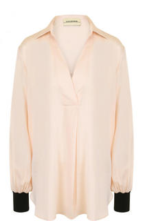 Шелковая блуза свободного кроя с контрастными манжетами By Malene Birger