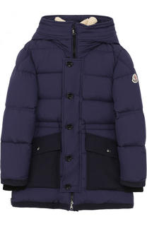 Пуховая куртка с текстильной отделкой и капюшоном Moncler Enfant