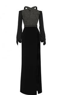 Приталенное платье-макси с длинным рукавом и разрезом Roland Mouret