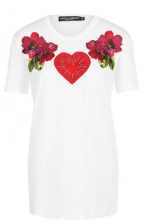 Хлопковая футболка прямого кроя с контрастной отделкой Dolce &amp; Gabbana