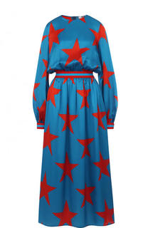 Шелковое платье-миди с контрастным принтом в виде звезд MSGM