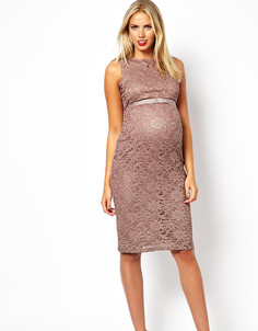 Эксклюзивное кружевное облегающее платье для беременных ASOS Maternity - Розовый
