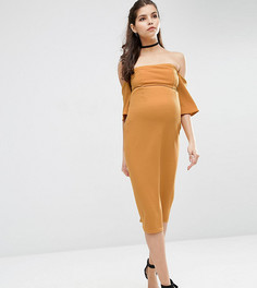 Фактурное облегающее платье миди с расклешенными рукавами ASOS Maternity - Желтый