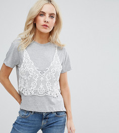 Футболка с кружевным верхним слоем ASOS PETITE - Серый
