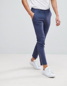 Строгие укороченные фактурные брюки скинни с серебристыми молниями ASOS - Синий