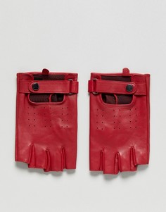 Красные кожаные перчатки без пальцев ASOS - Красный